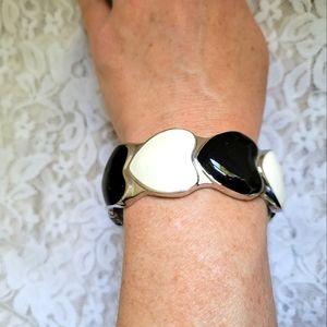 Black and White Heart Clamper Bracelet